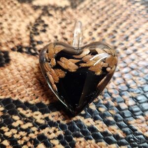 Murano Black and Gold Heart Necklace 1 3/4 " Tall X 1 1/2" Wide